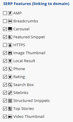 SERP Features linking to domain